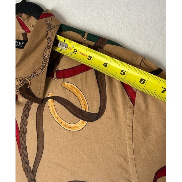 Lauren Ralph Lauren Shirt Women Size 2X Beige Equestrian Print Cotton Button Up - Picture 4 of 16